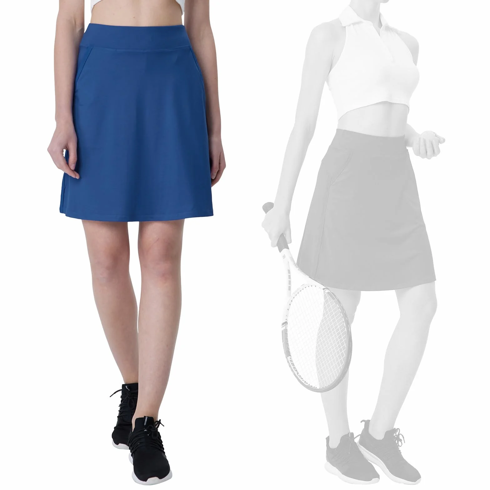 Falda de Golf hasta la Rodilla para Mujer Cintura Alta Faldas de Tenis con Bolsillos Falda Pantalon de Verano B-Azul L