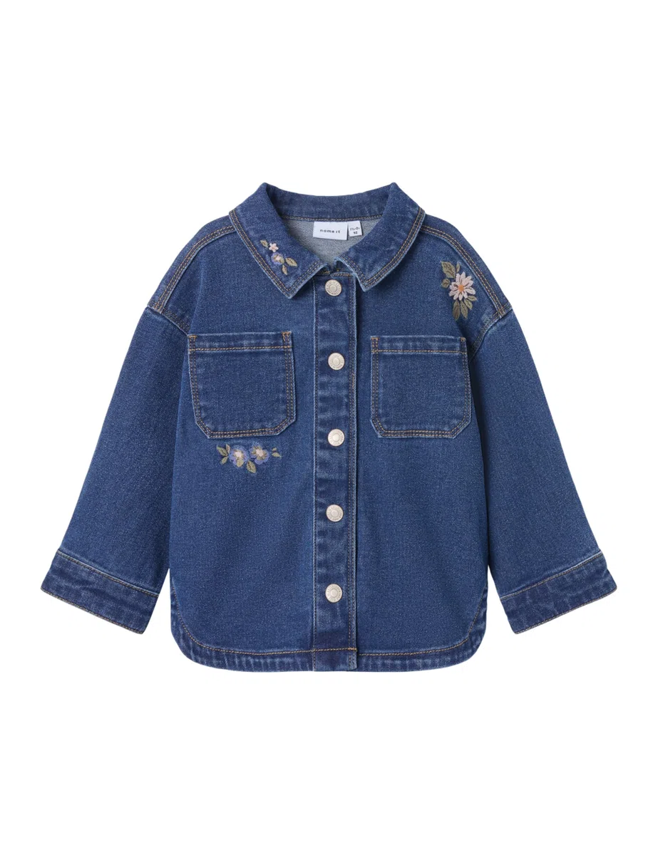 NAME IT Nmfkara Emb Dnm Jacket 1224-Fr, Dark Azul Denim, Numeric_122 para Niñas