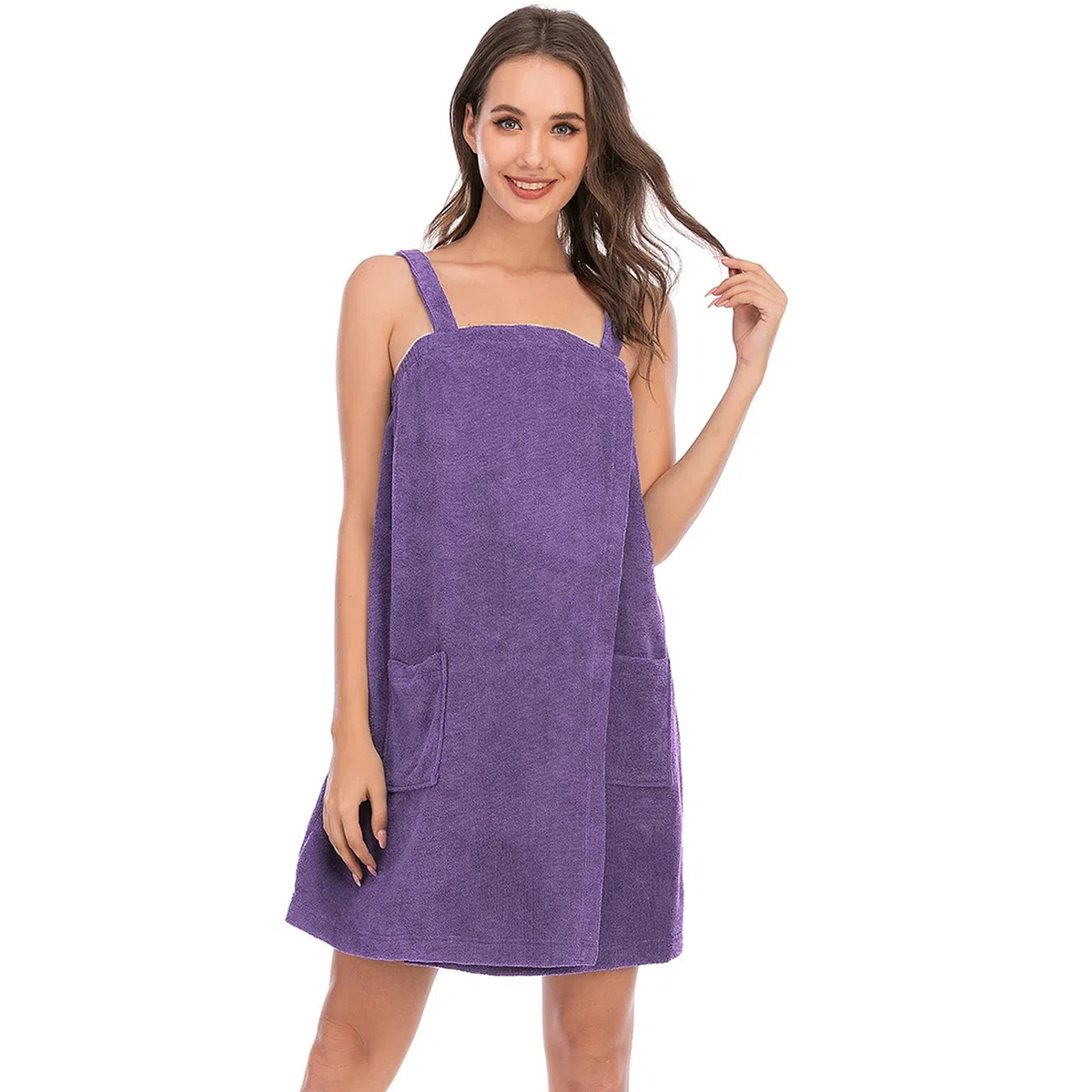 Mujer Vestido de Toalla de Baño Ajustable con Diadema para Ducha Snuna SPA y Playa Morado L
