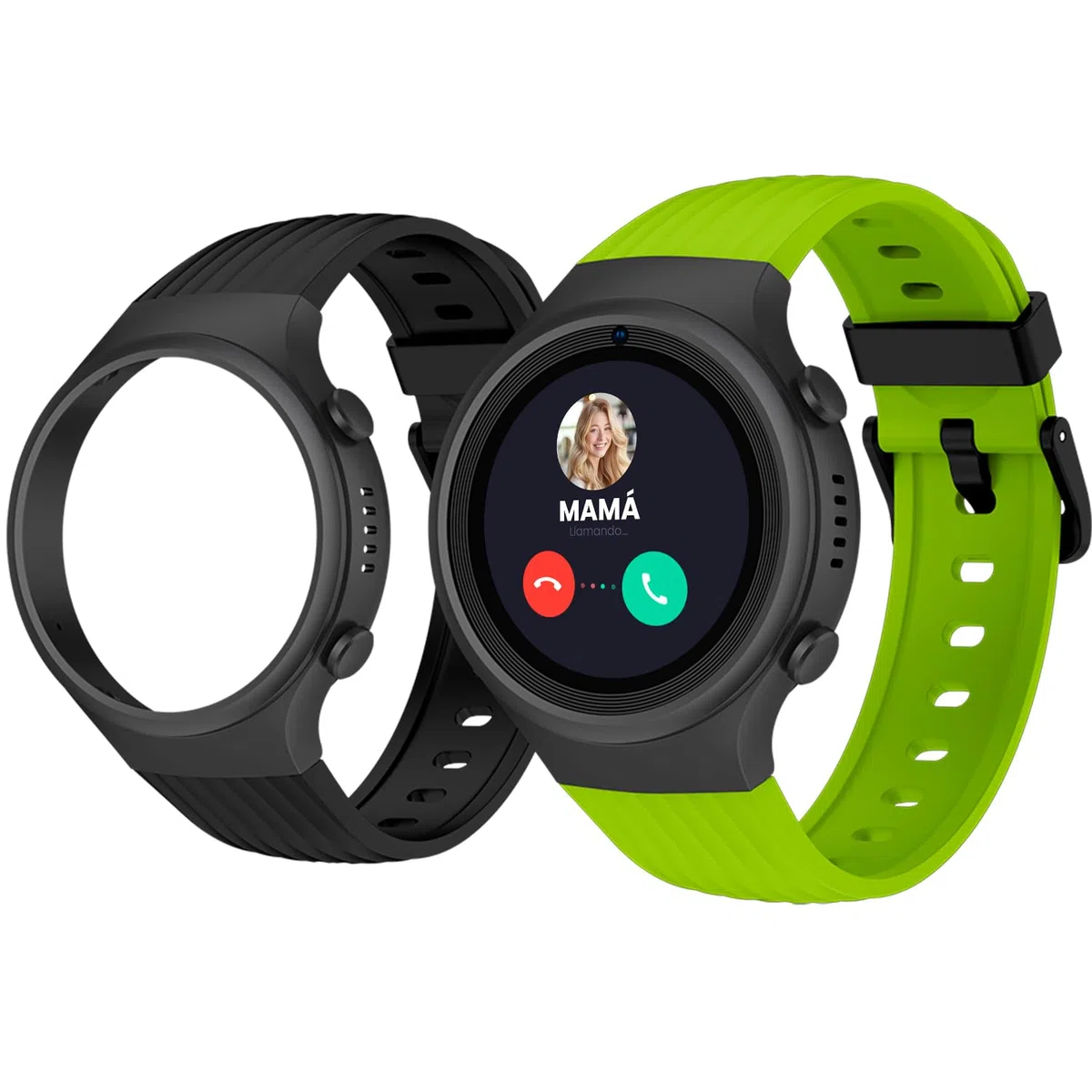 SPC Smartee 4G Junior - Reloj Inteligente para niños con GPS, videollamadas y botón SOS | 1,2” Pantalla, Doble Pulsera Verde y Negra y Modo Tracker | Modo Colegio | Gestión Desde App SPC Smart Clan