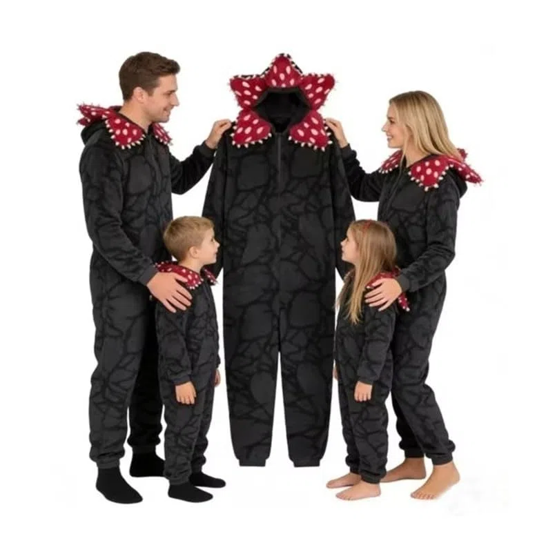 Genérico Pijamas con Capucha 3D, Pijamas Unisex de Navidad Demogorgon Onesie, Disfraces de Invierno de Lana for Cosplay, Albornoz de una Pieza de Navidad