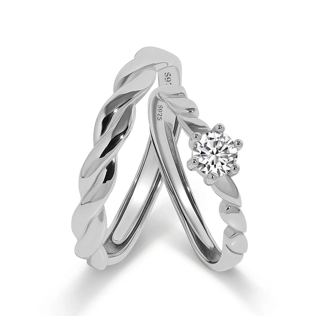 Meissa Anillos de Boda Compromiso de Plata de Ley 925 para Hombres y Mujeres, Anillos de Promesa Ajustables, Juego de Anillos de Compromiso para Aniversarios, Juego de Dos Anillos