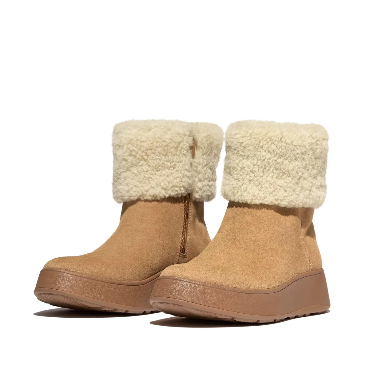 Fitflop F-Mode Shearling-Collar Zip-up Suede Ankle Boots, Botas Cortas al Tobillo Mujer
