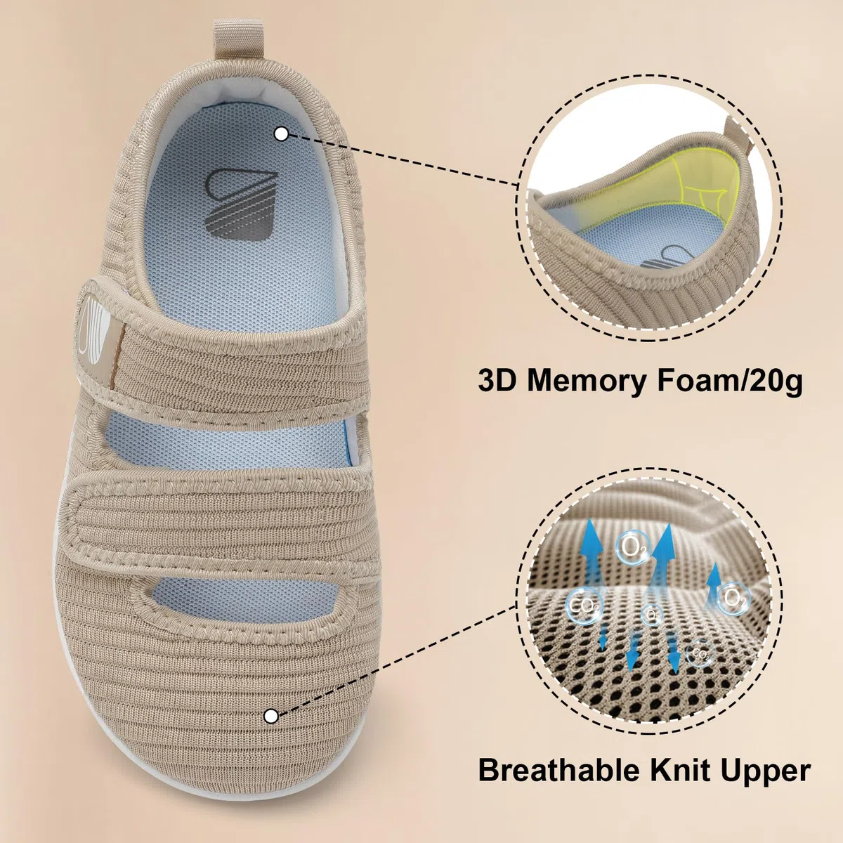 Besroad Zapatos para caminar para mujer, zapatos anchos para diabéticos, ajustables, informales, transpirables, sin caída, para artritis, edema, para interiores y exteriores