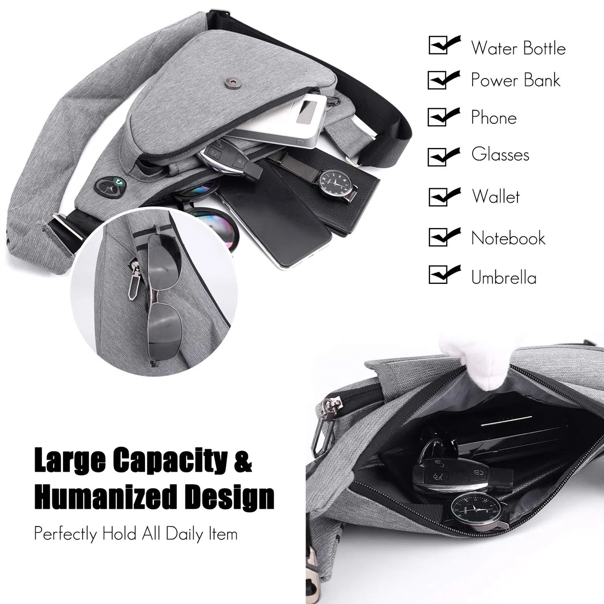 FANDARE Ultraligero Bolsos Cruzados Bandoleras Hombre Bolsa de Pecho Niño Sling Bag para Deportiva Viaje Ciclismo Hiking Camping Aptitud Casual Daypacks