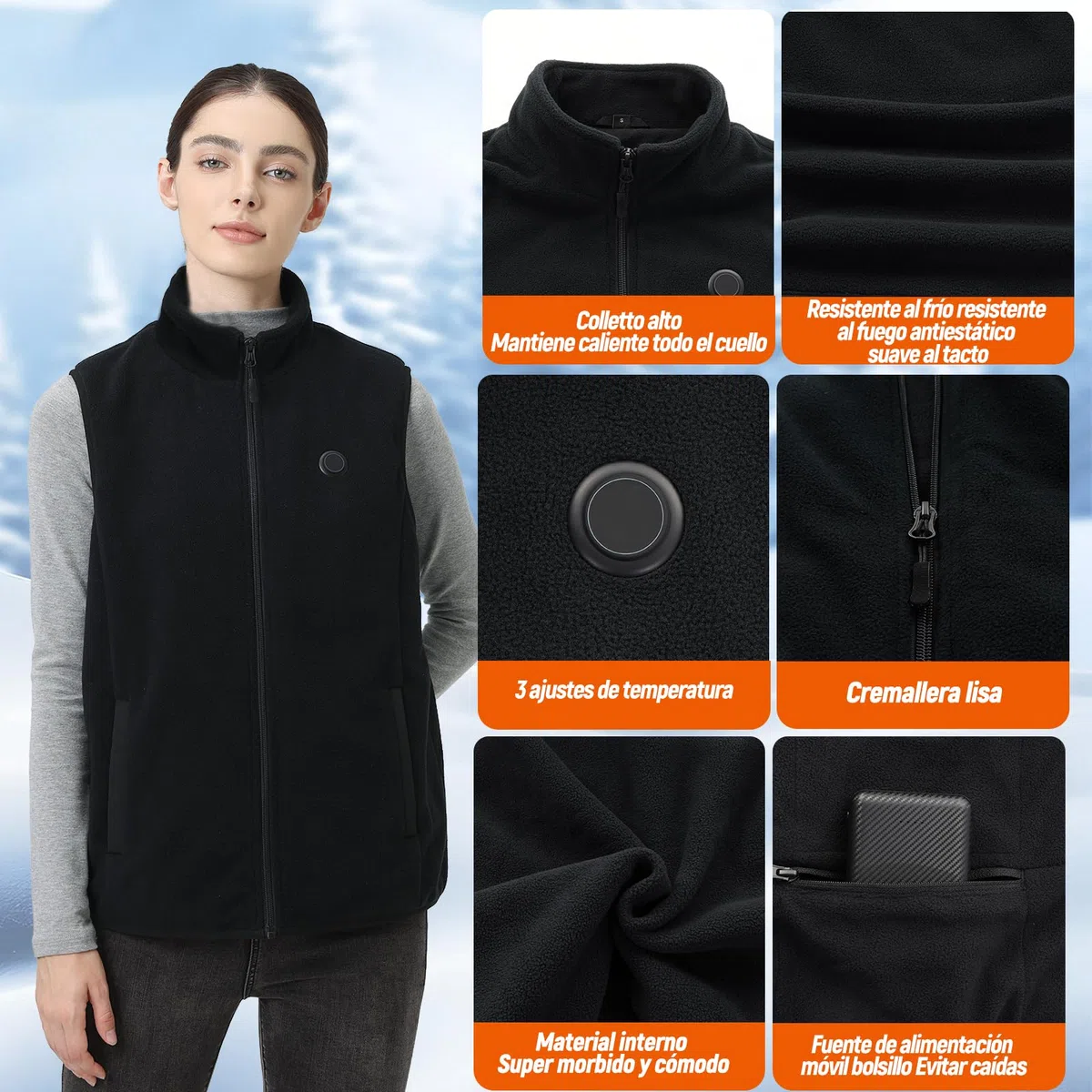 Chaleco Calefactable Mujer: 3 Temperatura Ajustable con 5 Zonas Calefactables, Chaleco Térmico Mujer Equipado con Batería USB de 10000 mAh, Ideal para Acampar Actividades al Aire Libre