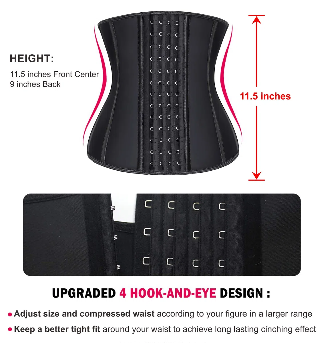 YIANNA Faja Reductora Mujer Cinturilla Colombiana Waist Trainer Corset Reductor Abdomen Body Shaper Moldeadora Post Liposuccion Corsé Negro S 11788