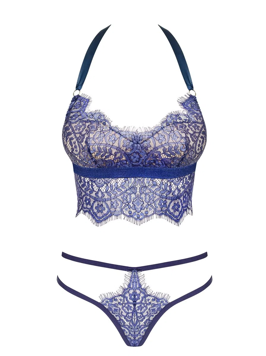 Selente Love & Fun - Conjunto de lencería seductora de varias piezas para mujer con sujetador, en su caso, cinturón, tanga y venda de satén para los ojos