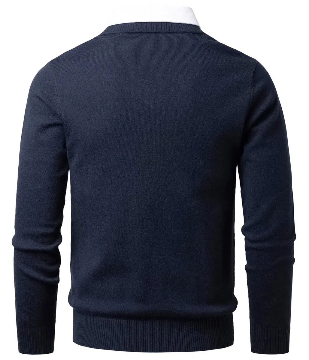 Jersey de Punto Fino con Cuello en V para Hombre Slim-Fit Sudadera Basico Pullover Invierno Caliente Suéter Pulóver Sweater de Manga Larga