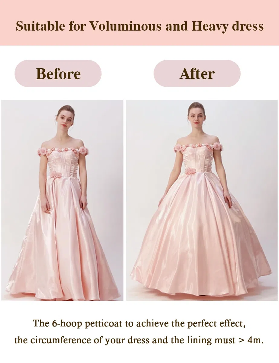 BEAUTELICATE Cancan Mujer Crinolina Enaguas para Vestidos Faldas Novia Halloween Carnaval Blanco 6 Aros
