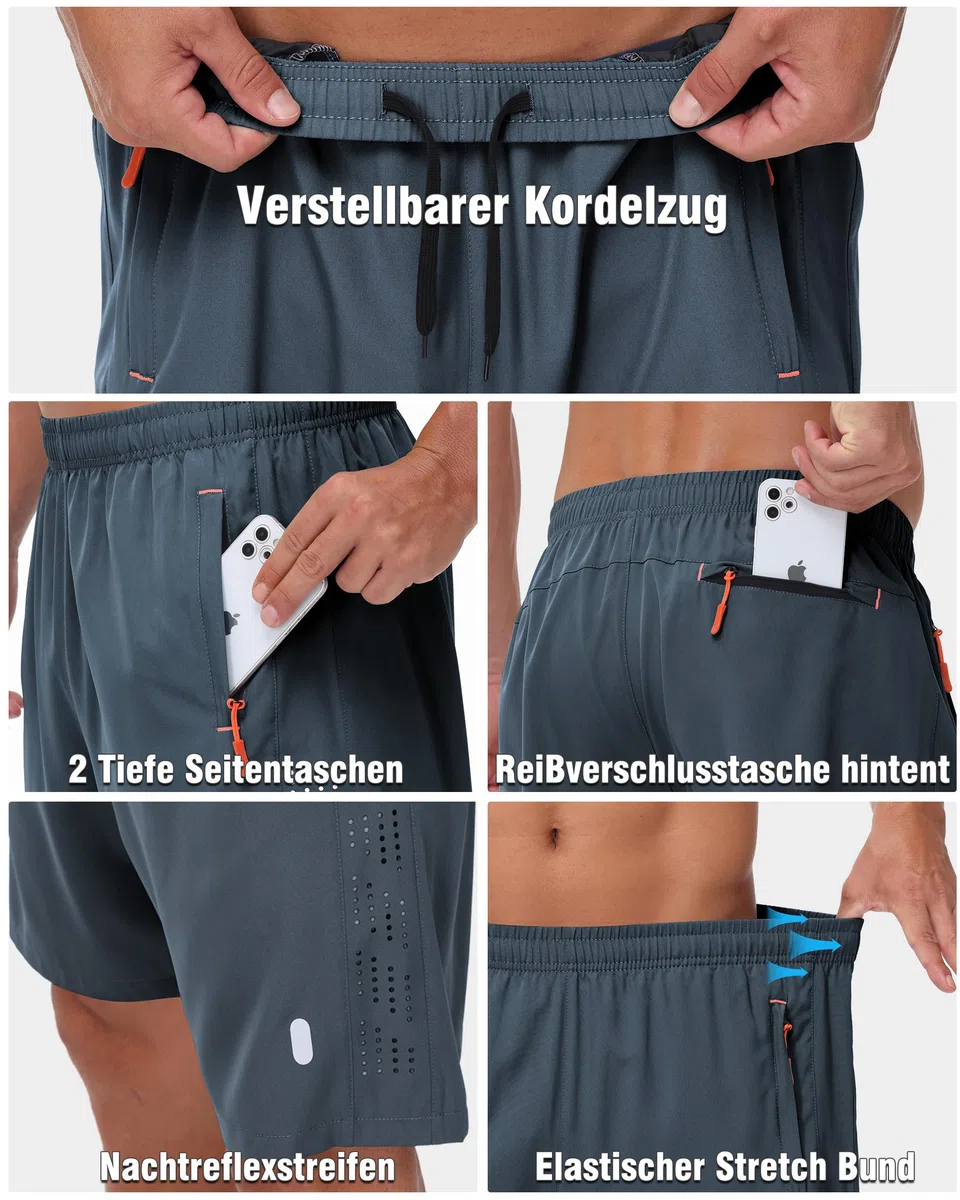Zoofly 2 Pack Pantalones Cortos Deportivos Hombres Gym De Verano con Bolsillos con Cremallera Elásticos Fútbol Fitness Tenis Pantalone Hombres