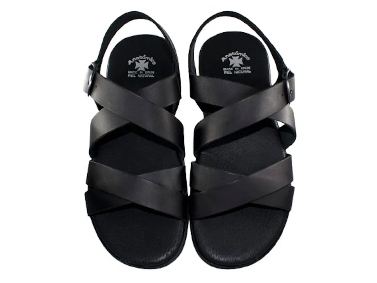 Sandalias Piel Hombre Modelo 138 Sandalia de Cuero con Hebilla Ajustable y Plantilla Anatómica, Suela Ligera Antideslizante