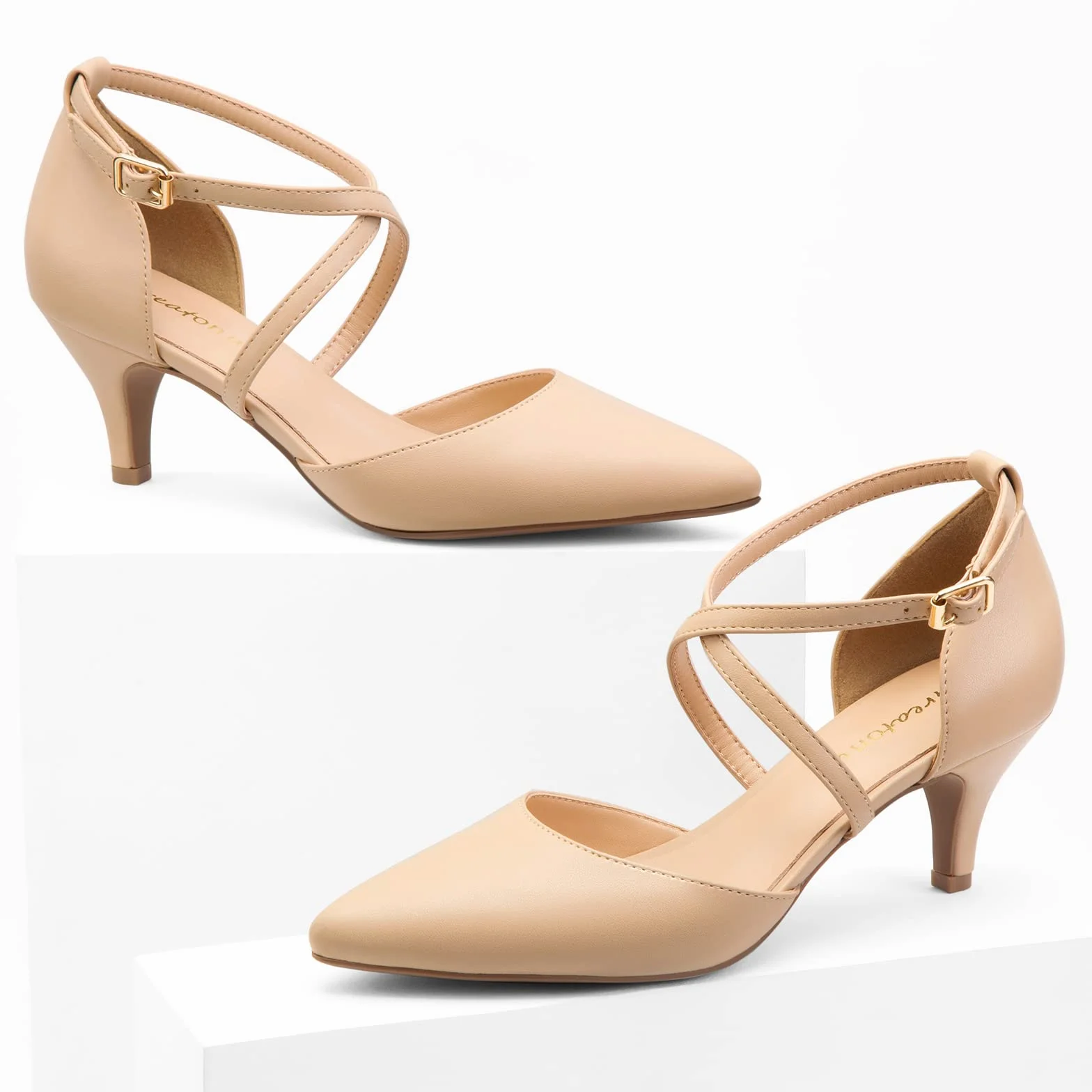 Greatonu Mujer Zapatos de Tacón Kitten Heel Tiras Cruzadas Puntiagudo de Salón