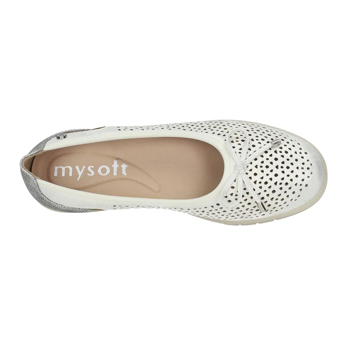 26M208 Manoletinas con cuña para Mujer, en Color Perla, con Lazo y Plantilla Extraible, cómodas, Ligeras Ideales para Verano Mujer Manoletinas