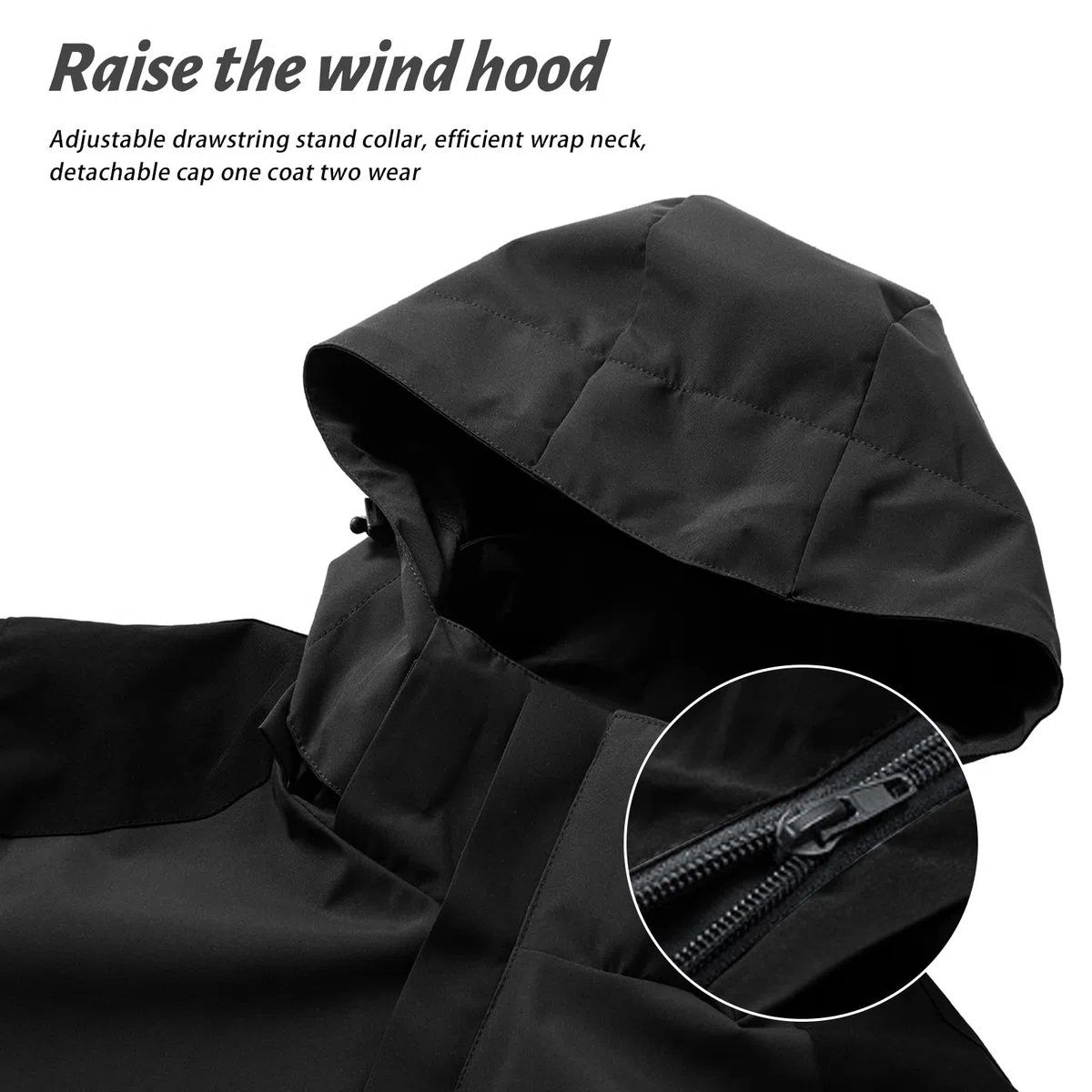 Impermeable para Hombre al Aire Libre Forro de Malla Transpirable Abrigo de Senderismo Traje de lluvia a Prueba de Viento con Capucha Desmontable y Bolsillo con Cremallera