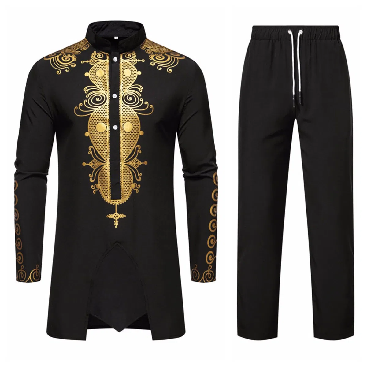 Traje Africano Dashiki de los hombres Conjunto de dos piezas Trajes Tribal Tradicionales Camisa y Pantalones Musulmanes Árabe Medio Oriente Traje de Manga Larga Traje Islámico