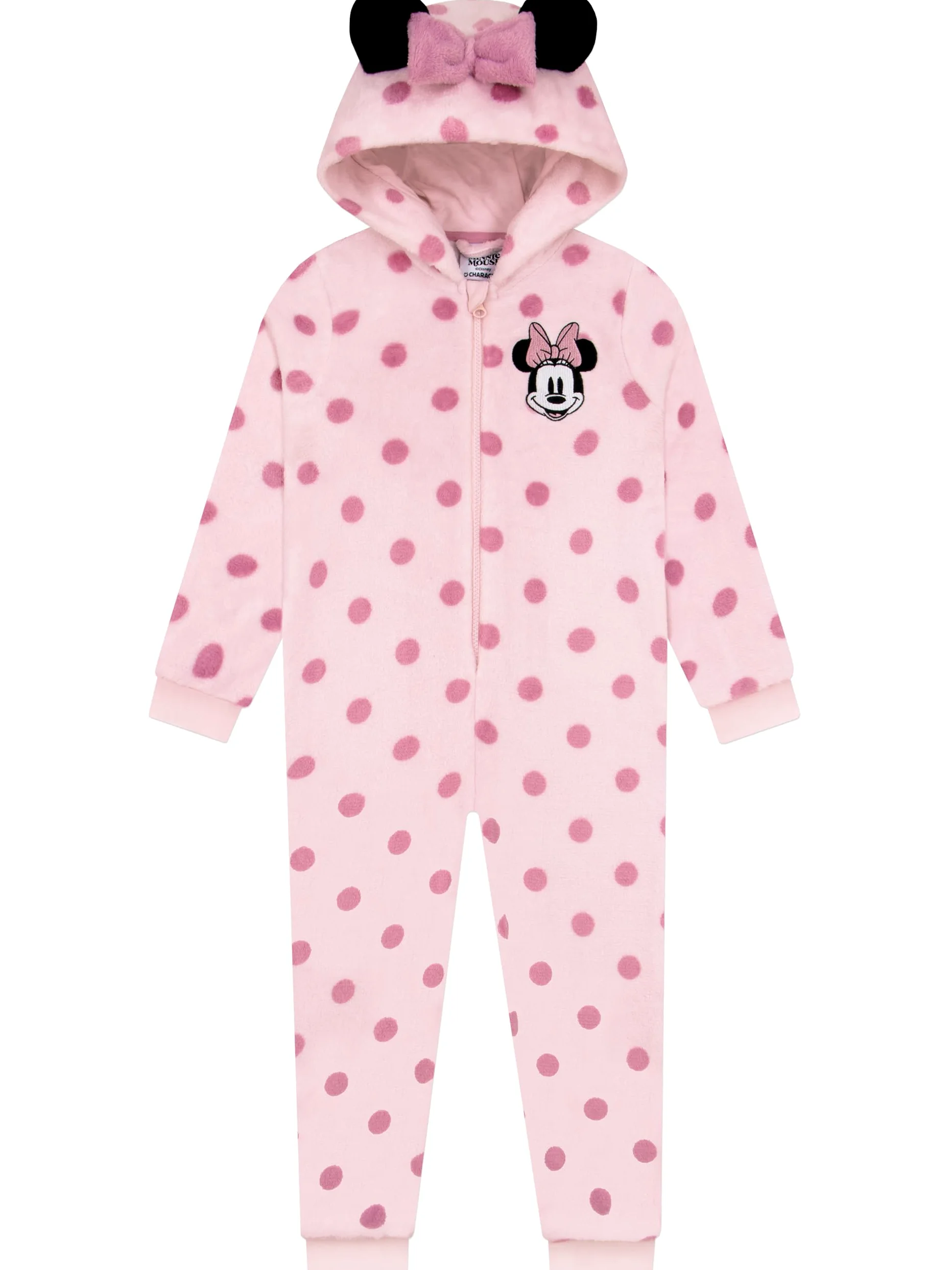 Disney Pijama Mono Minnie Mouse, Pijamas Niños Rosa, Pijamas Polares Minnie Mouse con Orejas 3D, Pijama Niña Capucha