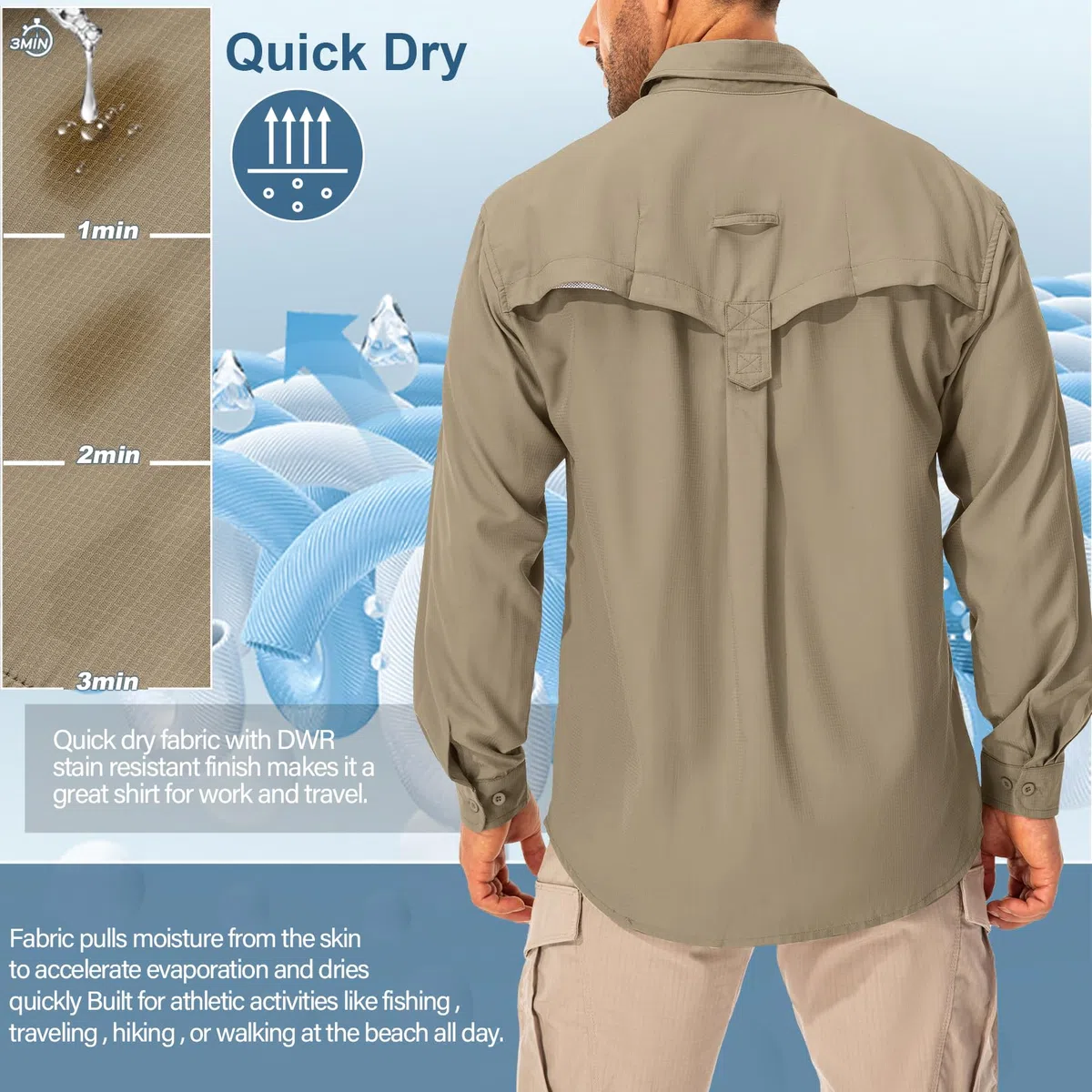Camisa para hombre UPF50+ UV, manga larga, transpirable, de secado rápido, para pesca, senderismo, tiempo libre