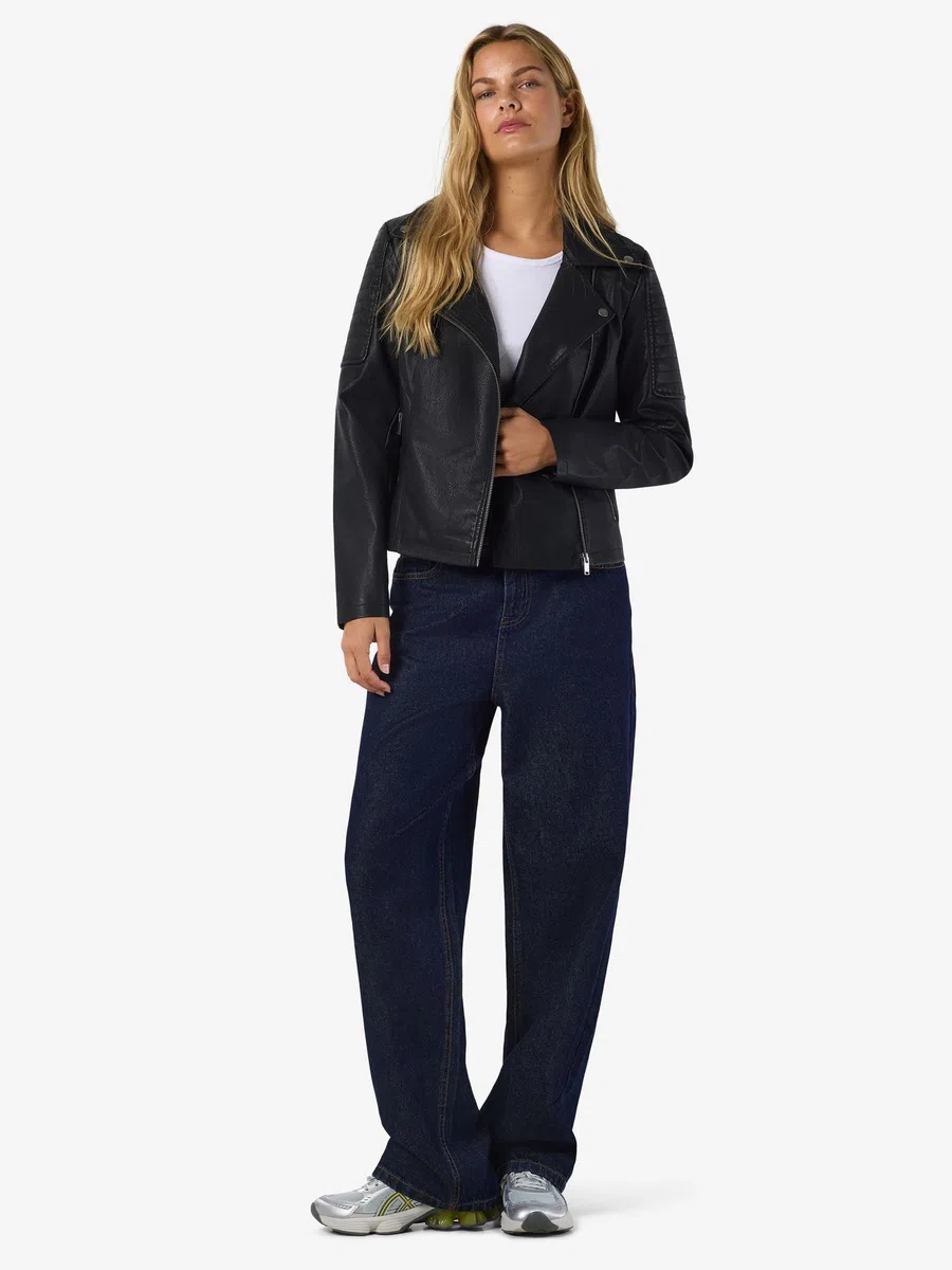 NOISY MAY Chaqueta de Cuero sintético para Mujer Chaqueta de Motociclista Chaqueta de transición Manga Larga Shacket Recubierto de PU NMREBEL