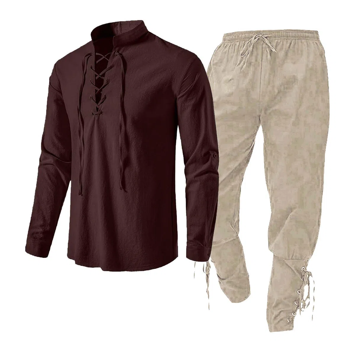 Conjunto de ropa medieval para hombre, conjunto de ropa para hombre con camisa de lino, camisa medieval para hombre, pantalones medievales con correa al tobillo, trajes grandes para hombre