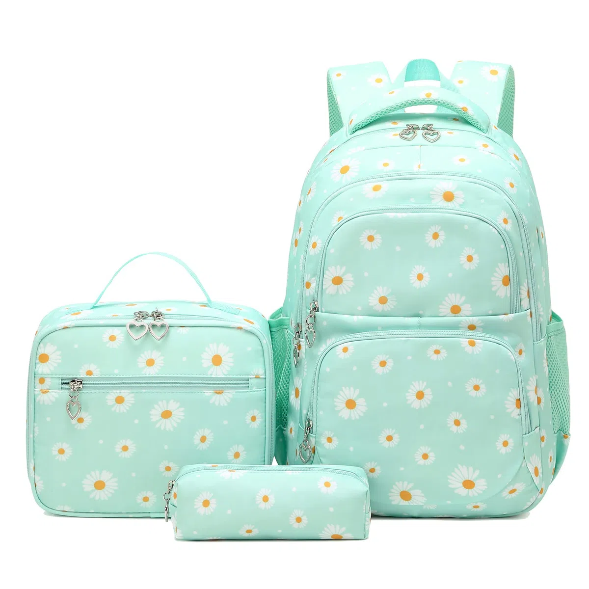 Juego de mochila escolar con estampado de margaritas, bolsa de almuerzo, estuche para lápices, 3 piezas, para adolescentes, niñas, niños, primaria, secundaria, resistente al agua, ligera