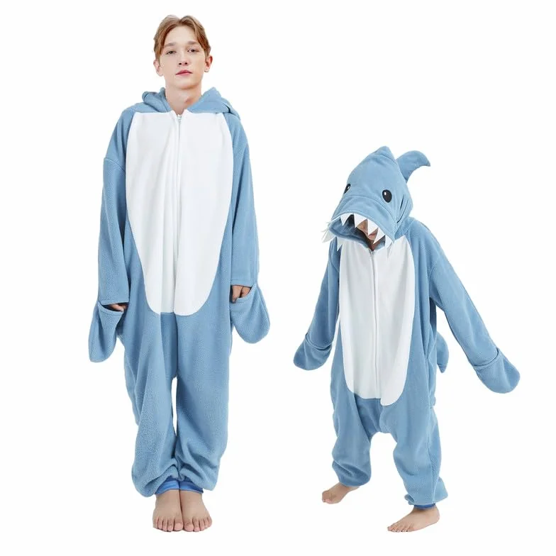 Mono de Dibujos Animados, Azul Tiburón Mandíbula Pijama, Bata, Mameluco, Ropa de Dormir, Disfraz de Cosplay, Fiesta de Halloween para Niños de 4 a 6 Años