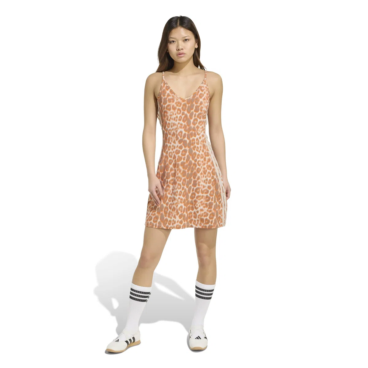 adidas Women's Minivestido de Estampado de Leopardo Seasonal Essentials 3 Stripes