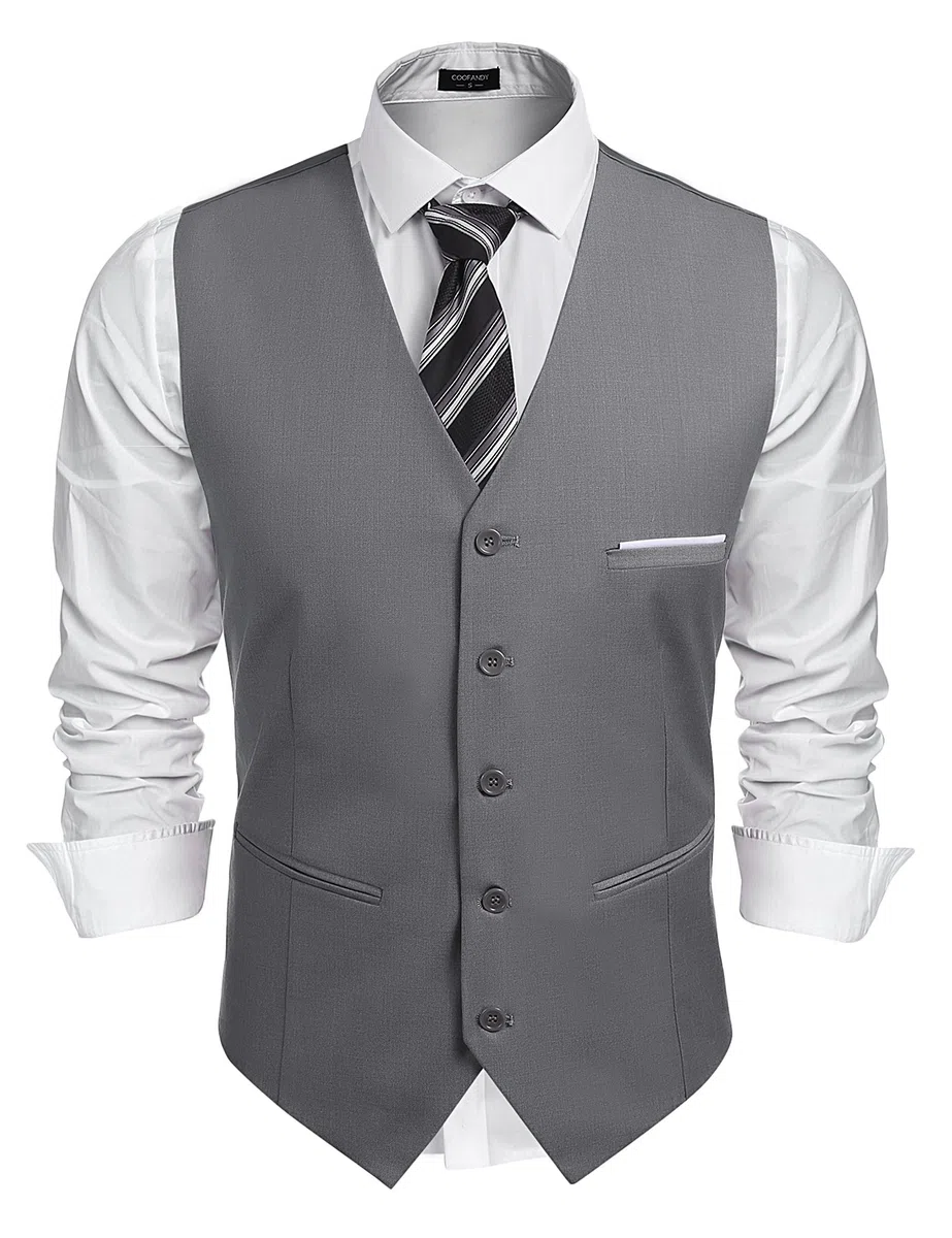 COOFANDY Chaleco para Hombre Cuello en V Slim Fit Moderno Liso Elegante para Boda Fiesta