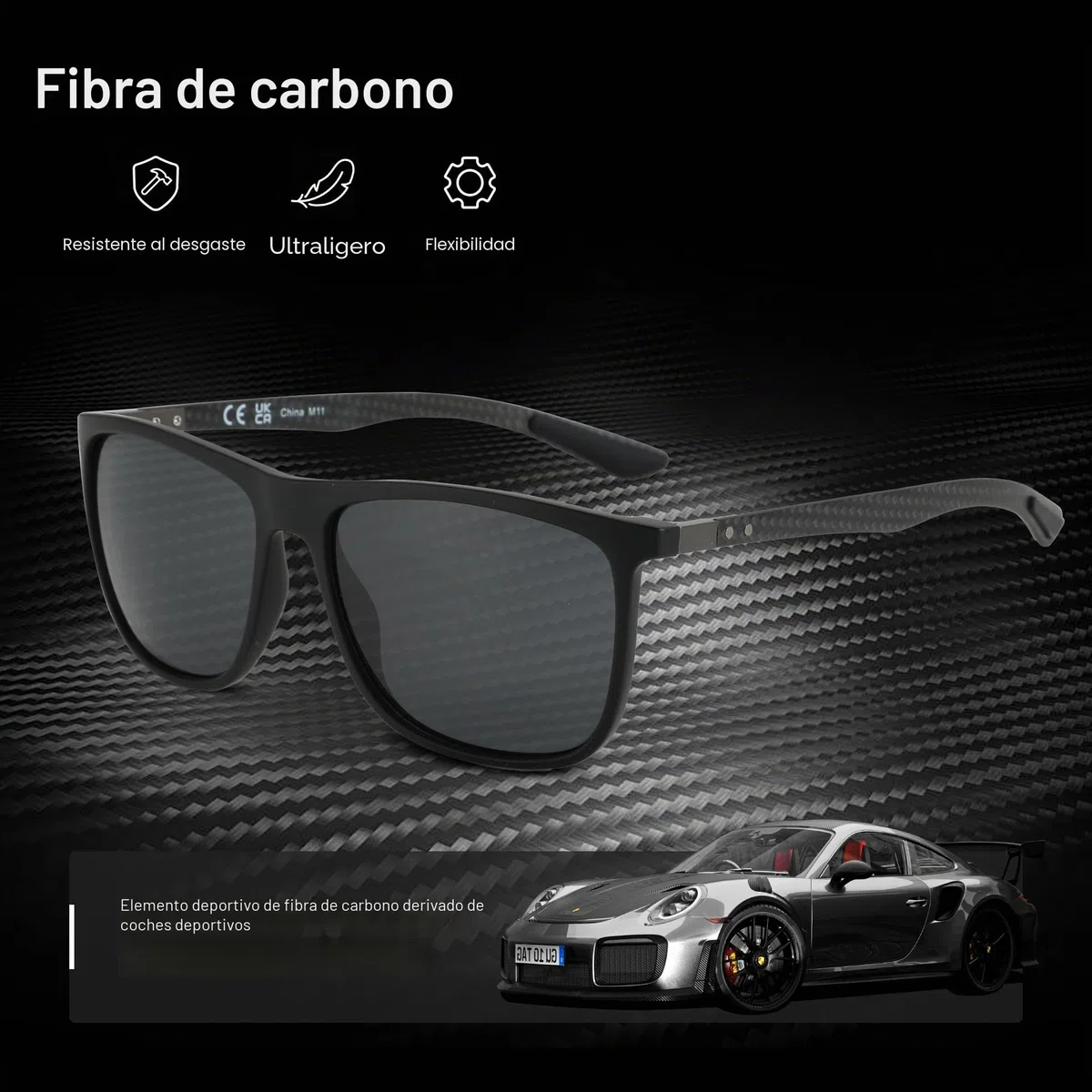ZENOTTIC Gafas de sol polarizadas cuadradas para hombres Ultraligeros de fibra de carbono Gafas de sol de conducción Pesca Golf Deportes Protección UV400
