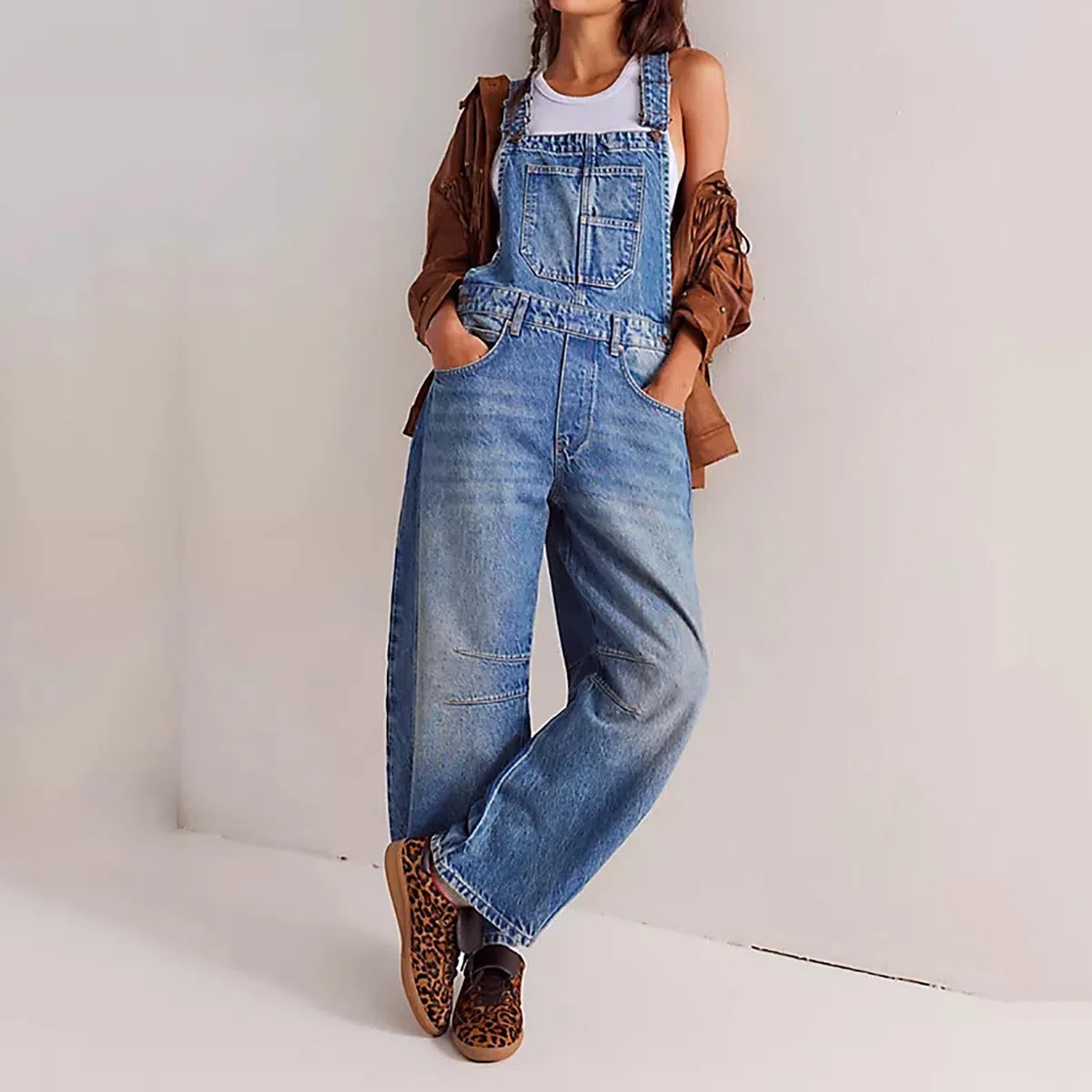 Mono con Tirantes y Peto para Mujer Peto Vaquero Mono Informal Holgado Sin Mangas con Tirantes Ajustables Mono Largo con Bolsillos
