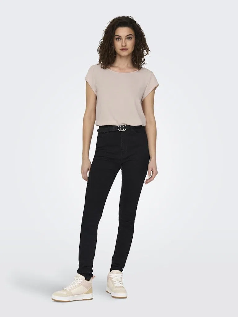Blusa básica de Manga Corta para Mujer Cuello Redondo de ONLVIC