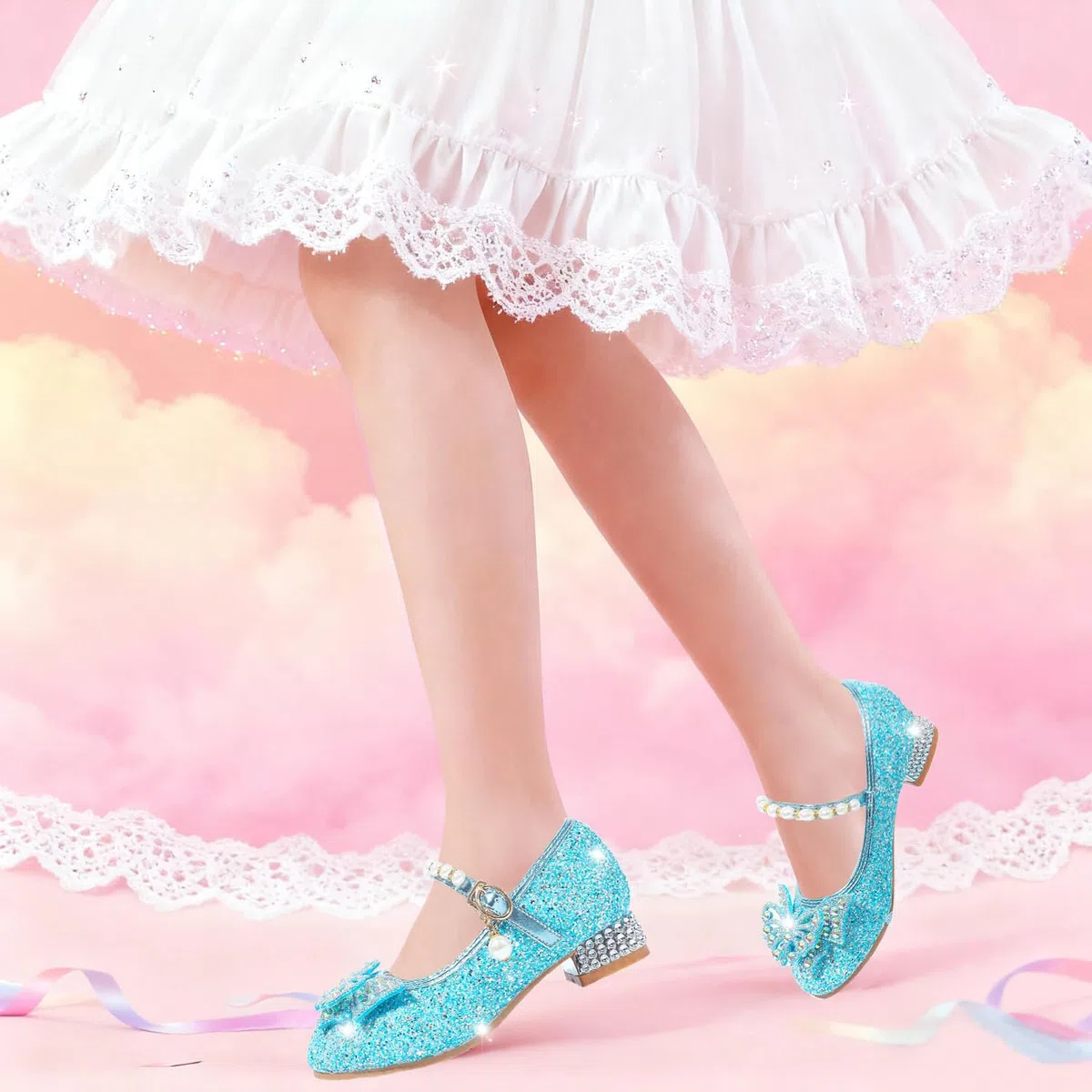 Zapatos Princesa Niñas Glitterate Zapatos de Vestir Elegantes Mary Janes Zapatos de Tacón para Fiestas Bodas Cumpleaños y Cosplay