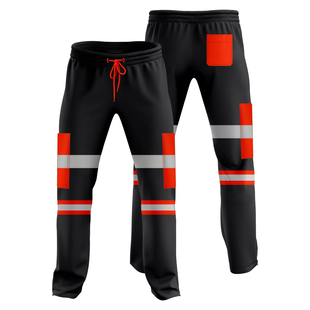 mymixtrendz Pantalones deportivos de alta visibilidad para hombre, 2 tonos, amarillo neón, naranja, cinta reflectante, dobladillo abierto, ropa de trabajo
