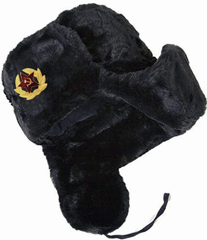 RUSSIAN STORE Gorro Negro de Lana Incluido al ejército Ruso Original Soviet Ushanka.