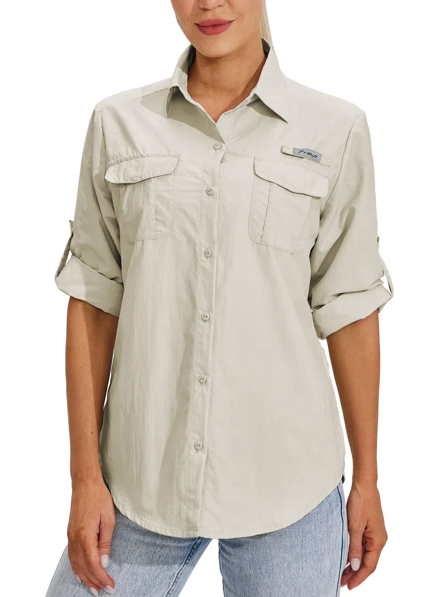 WILLIT Camisa para mujer, blusa de senderismo UPF 50+ UV, camiseta de manga larga, camiseta funcional Safari Angel SPF de secado rápido, camisas de senderismo y exteriores