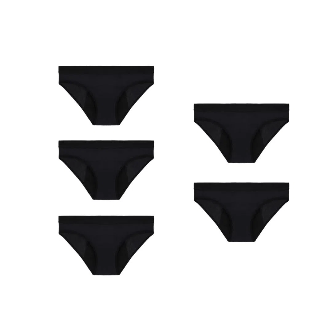 VEINTITRÉS Bragas Menstruales de Alta Absorción, 4 Capas (FR/ES, Letras, M, Regular, Regular, 5, Negro)