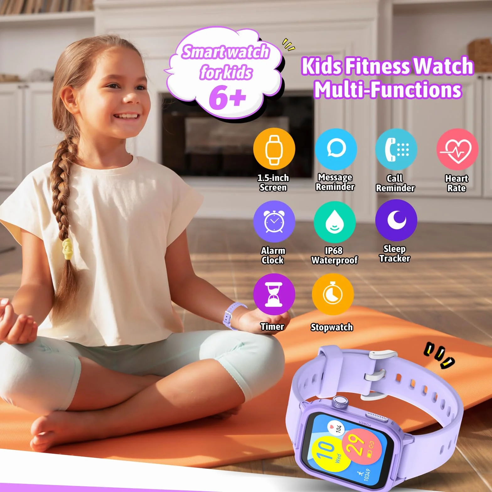 Reloj inteligente para niños, no necesita teléfono, de seguimiento de fitness de vidrio templado, con 19 modos deportivos, podómetro y monitor de sueño, para niños, niñas y adolescentes
