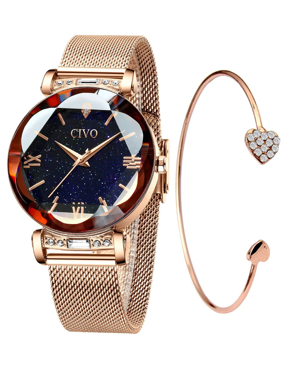 CIVO Relojes para Mujer Reloj Damas de Malla Impermeable Cuero Lujo Minimalista Elegante Banda de Acero Inoxidable Relojes de Pulsera Moda Vestir Negocio Casual Reloj de Cuarzo