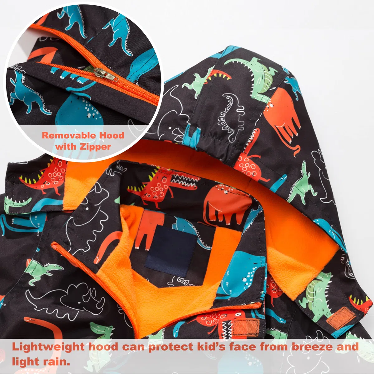 Fewlby Chaqueta Impermeable con Capucha para Niño, Cortavientos con Forro Polar Ligera Abrigo Prueba de Viento Niños Chubasquero Primavera Otoño Abrigos Deportivos 3-12 Años
