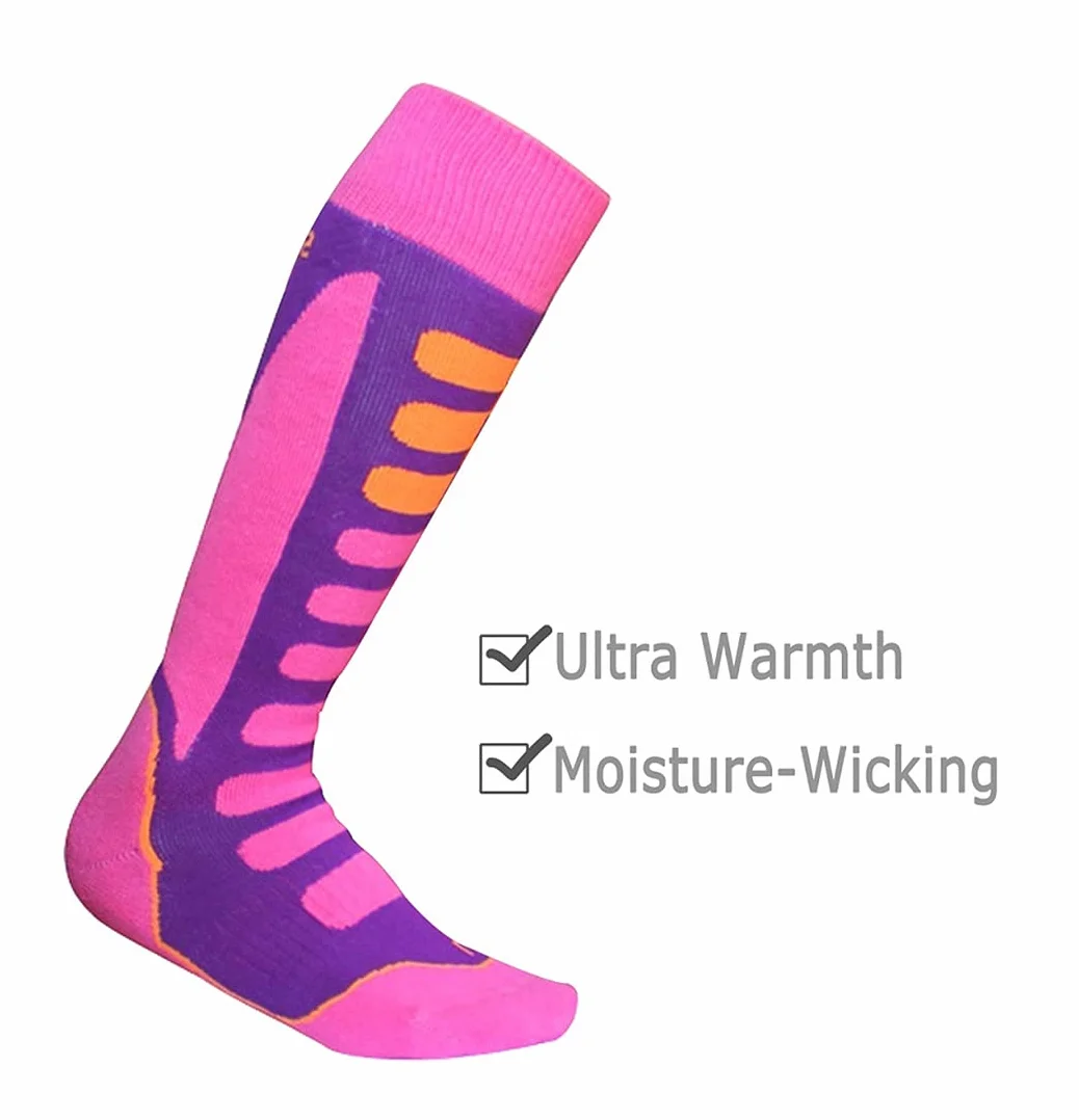 2 Pares Calcetines de Esquí de Invierno Calientes para Snowboard, Ciclismo, Trekking, Calcetine Deportes Control de Humedad Anti-Odor Anti-Bacteriano para Ninas Niños