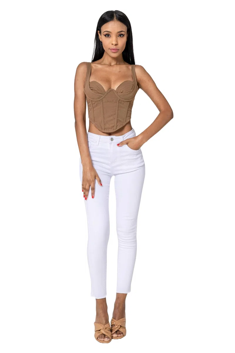 Nina Carter P077 Pantalones vaqueros ajustados para mujer, cintura alta, aspecto desgastado, efecto de lavado, pantalones vaqueros