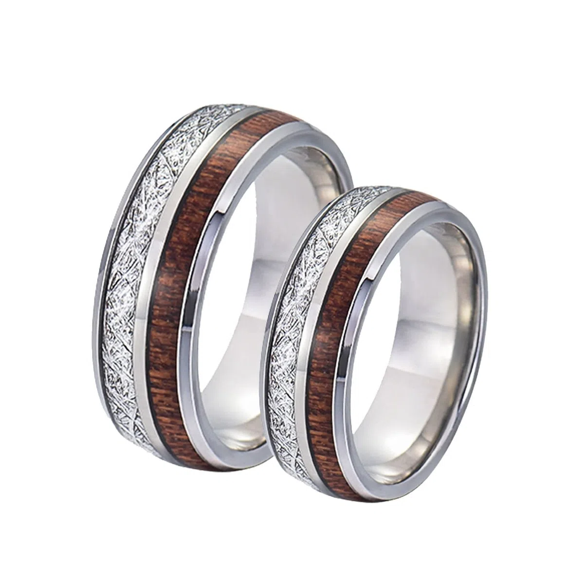 Anillo Hombre Carburo de Tungsteno, Alianza Boda Mujer 2 Piezas Anillo de Plata de 8mm con Incrustaciones de Madera y Metal
