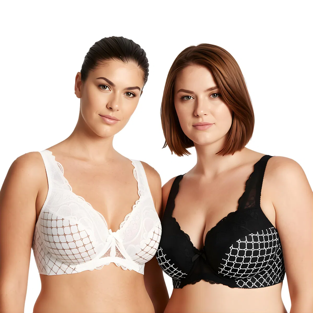 Curve Muse - Sujetador con Aros sin Forro Minimizer para Mujer con Bordado de Encaje-Paquete de 2