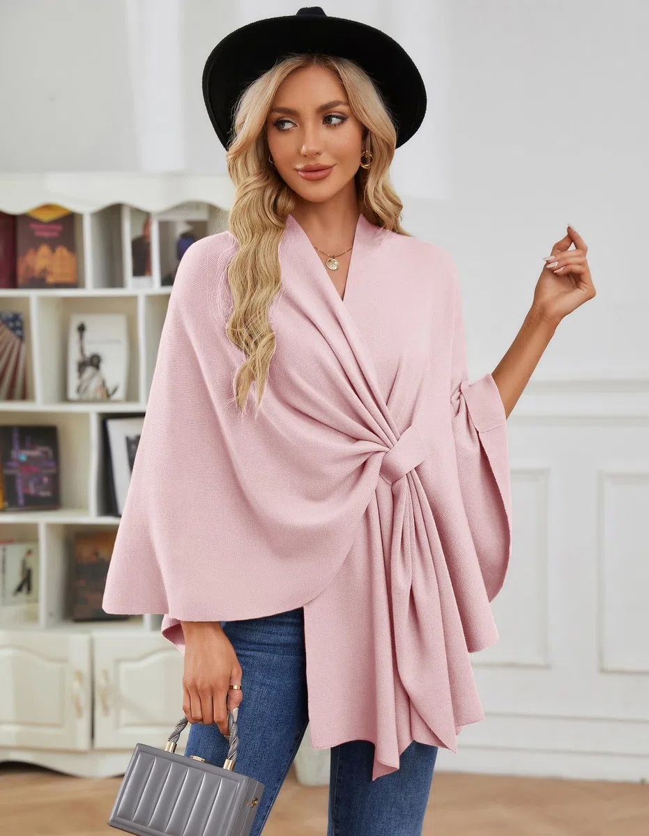 PULI Elegante poncho de punto para mujer, capa frontal abierta, versátil, con solapa