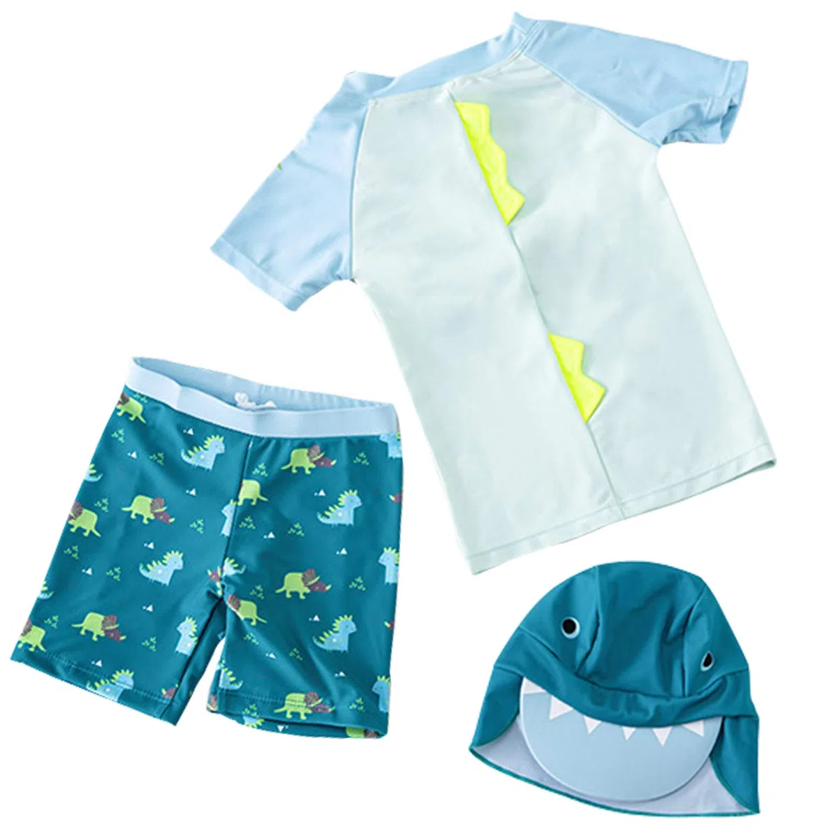 Happy Cherry Ropa de Natación de Secado Rápido con Protector Solar Niños Traje de Baño Dividido de Dragón Lindo de Dibujos Animados Bebés + Protector de Cuello y Sombrero el Sol 3-4 años