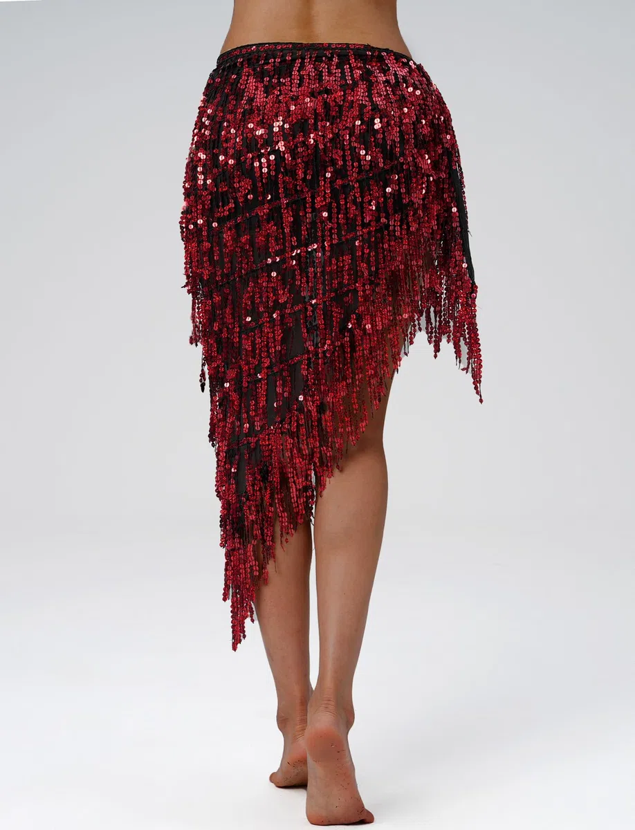 SEAUR Pañuelo para danza del vientre para mujer, con lentejuelas, bailarina del vientre, borla, toalla de cadera, samba, chacha
