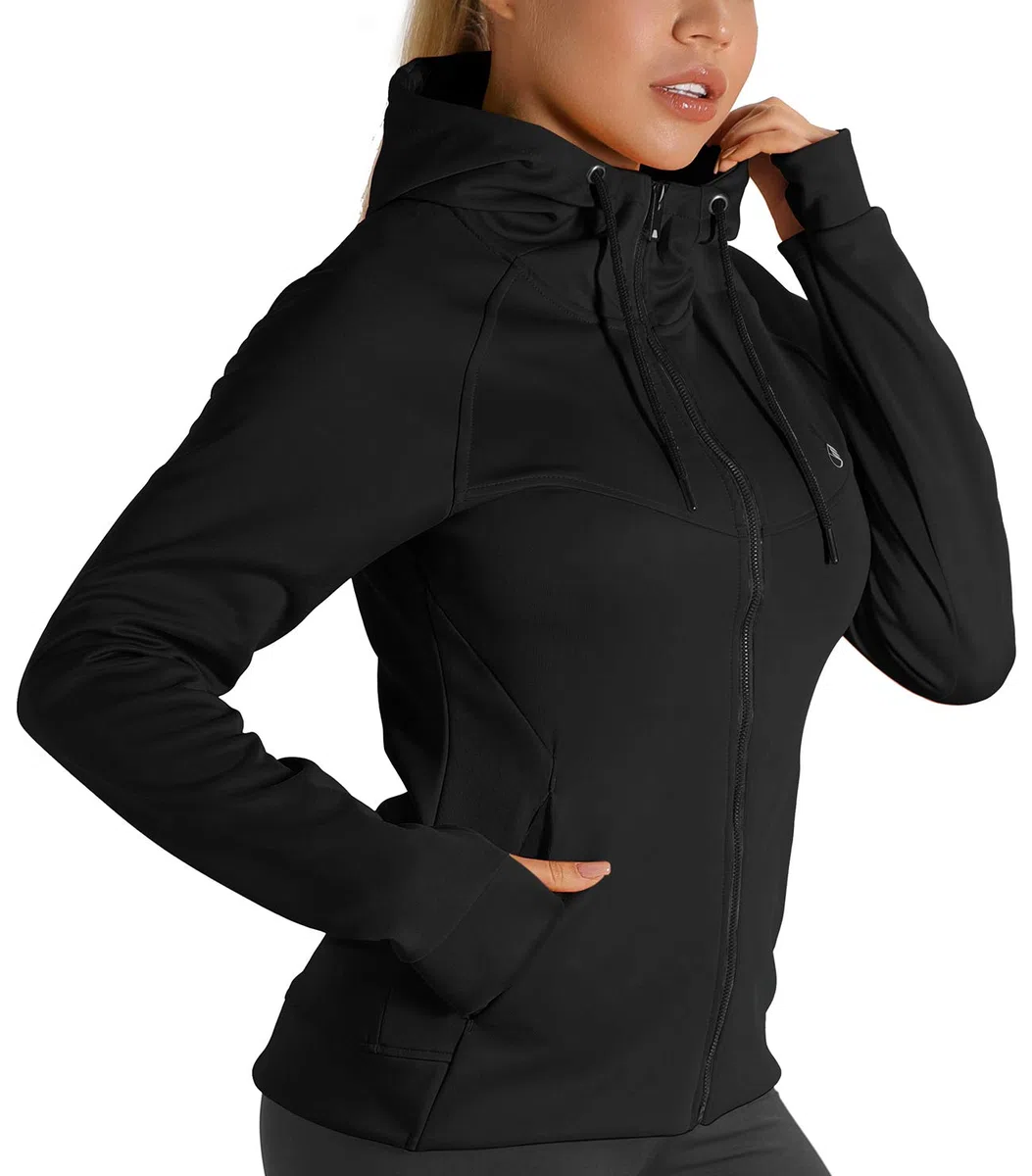 icyzone Camiseta Deportiva de Manga Larga Cremallera Chaqueta Deportiva para Mujer para Running Fitness