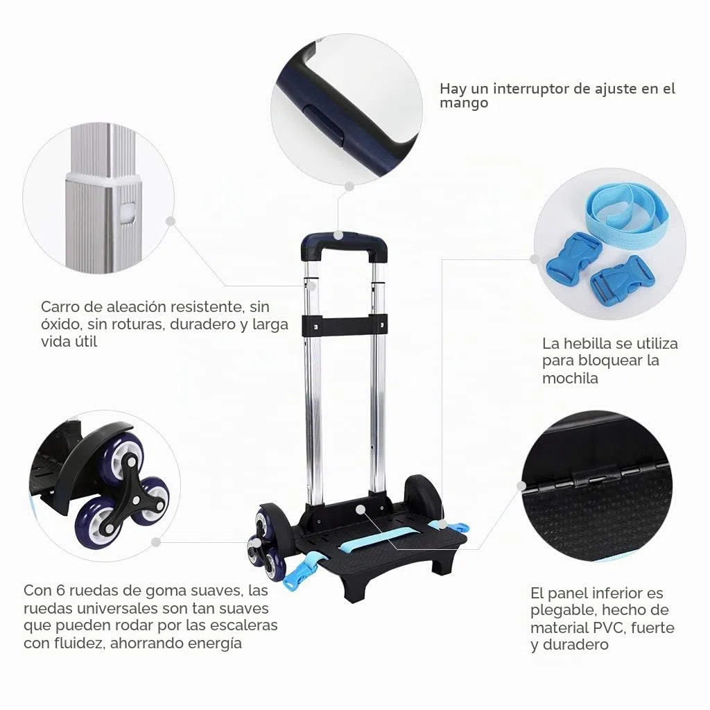 Trolley para Mochila - Carretilla con Ruedas Carretilla Plegable y no Plegable de la aleación de Aluminio de la Mano para la Mochila