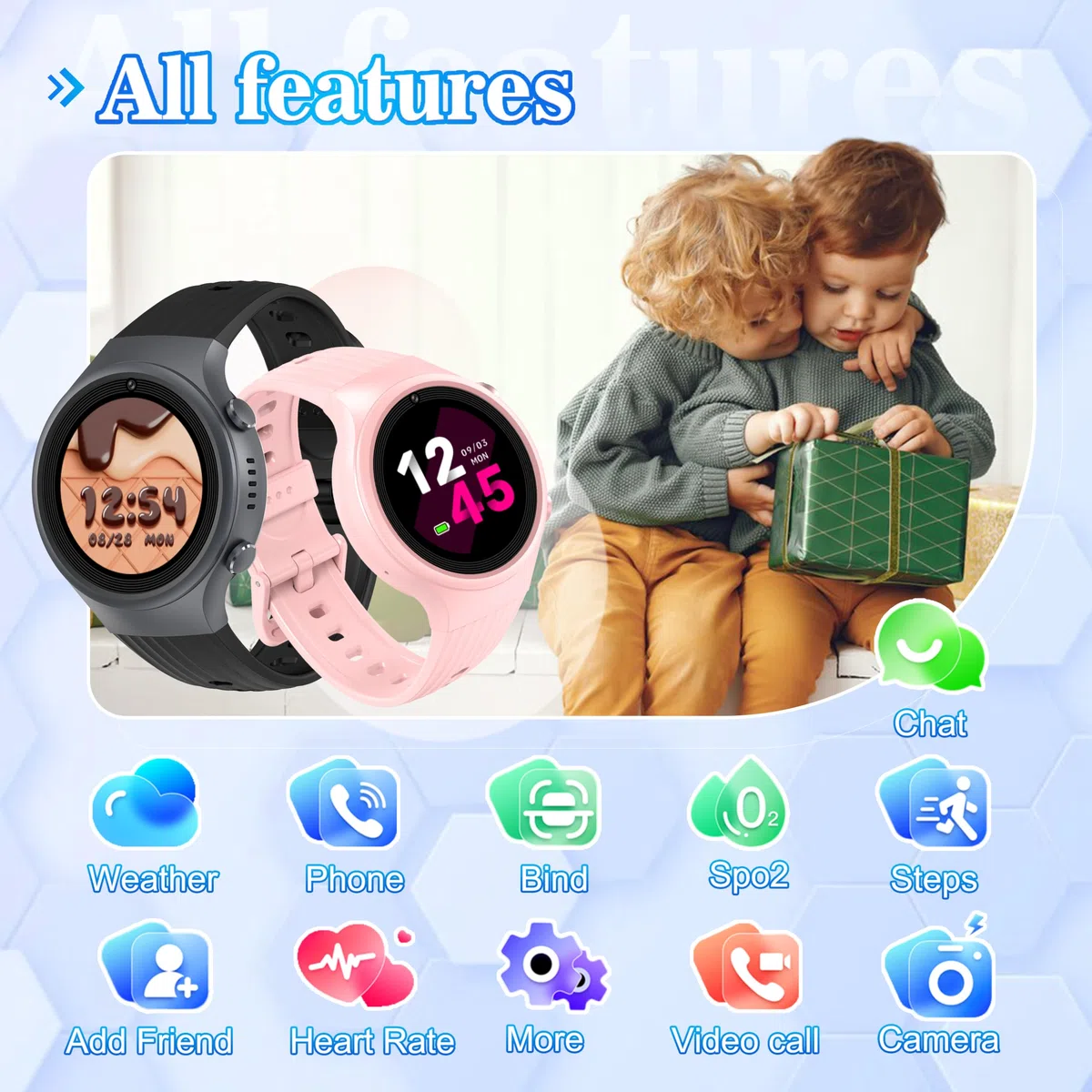 4G Reloj Inteligente Niño, Smartwatch Niños GPS y Llamadas Wifi Videollamadas, SOS, IP68, Chat de Voz, Modo Escuela, Pulsómetro,Despertador, Regalos para Niñas y Niños de 4 a 12 Años (Negro claro)
