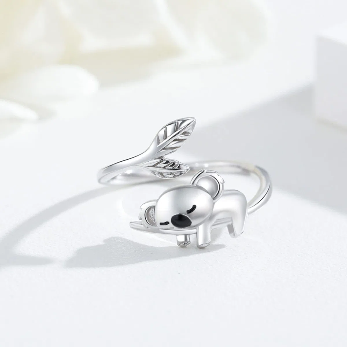 Koala - Anillo de plata de ley 925 para mujer, diseño de koala ajustable, abierto, con bonito animal para niñas